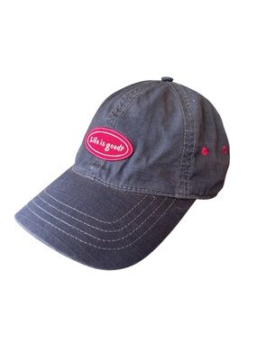 Life Is Good Mens Blue Canvas Baseball Hat Red Logo Adjustable Strap Size OS
